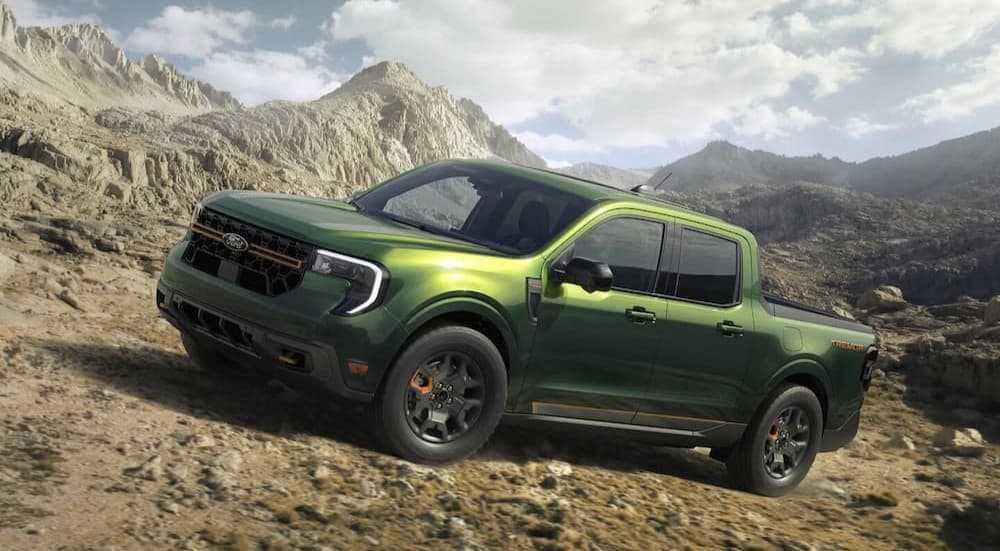 A green 2025 Ford Maverick Tremor parked off-road.