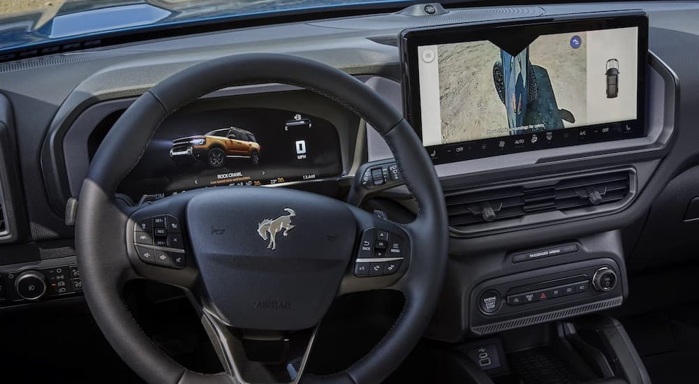 The black dash in a 2025 Ford Bronco Sport at a Ford dealer near South Barrington.