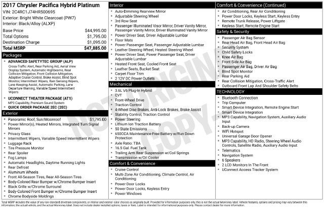 2017 Chrysler Pacifica Hybrid Platinum