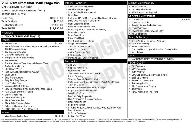 2020 RAM ProMaster 1500 Base High Roof