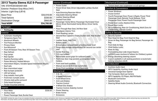 2013 Toyota Sienna XLE 8 Passenger