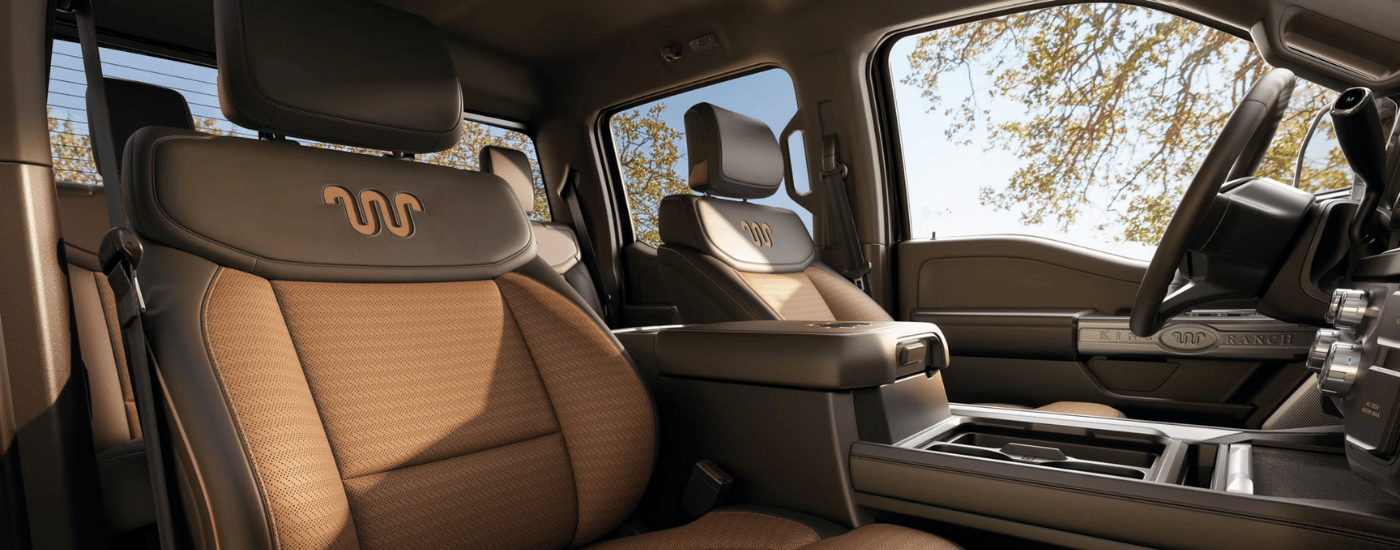 Brown and black interior of a 2026 Ford F-250 SD King Ranch